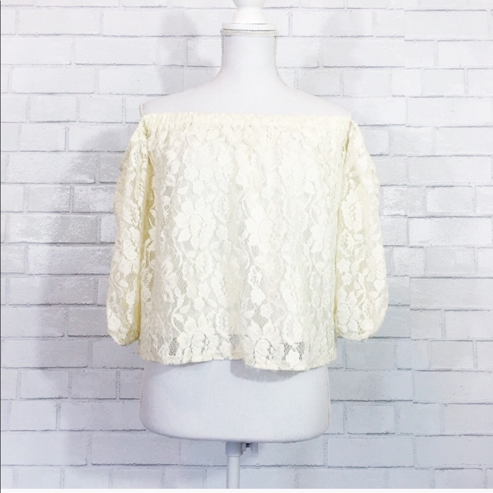 Ella Moss Cream Lace Boho Vibes Off Shoulder Blouse Crop Top